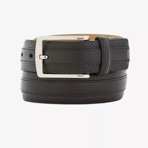 PGA TOUR Mens Belt Size 32 Black Leather Center Stripe Dress Casual Golf